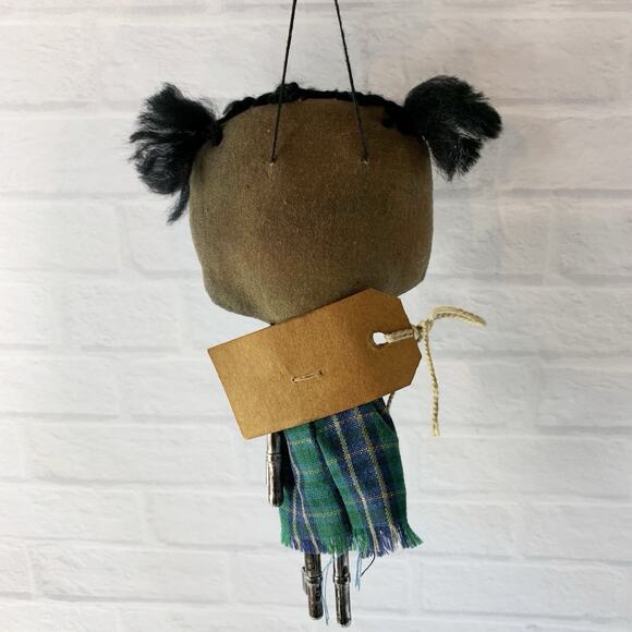 Primitive Folk Art Doll Black Cloth Tattered Distressed Whimsical Rag Hanging 8" - Picture 3 of 7